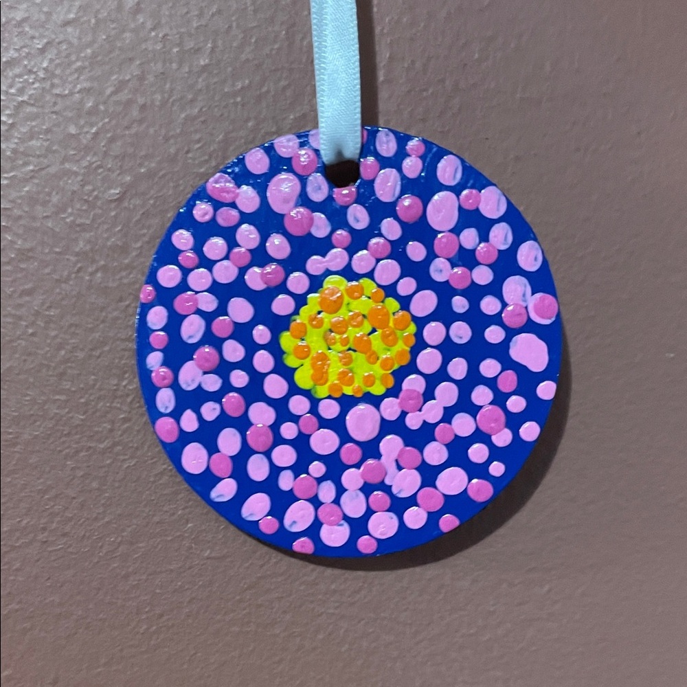 Colorful Holiday Ornament with Pink and Orange Dots